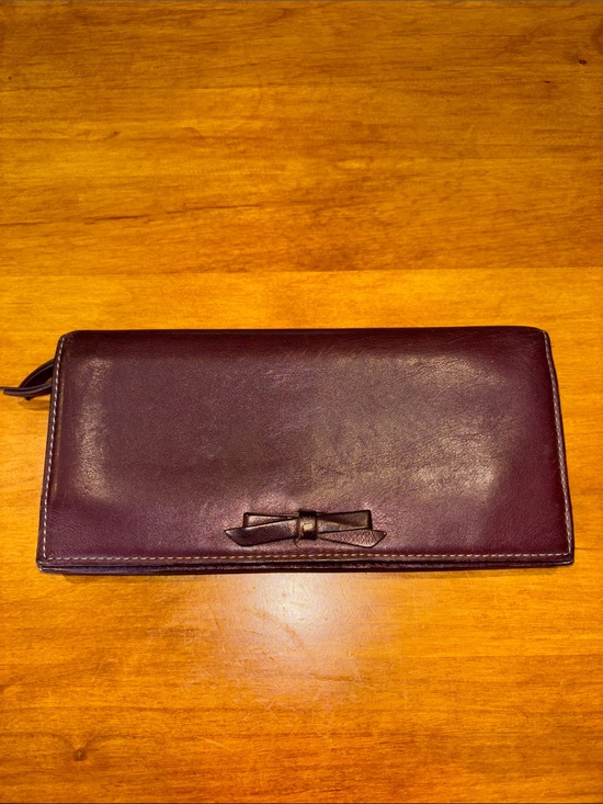 J. Crew Handbags - J CREW Women’s Large Leather Wallet Clutch Burgundy Leather Bow Card Slots EUC🩷